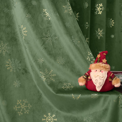 Christmas velvet curtains with gold foil snowflakes 2-piece red or green
