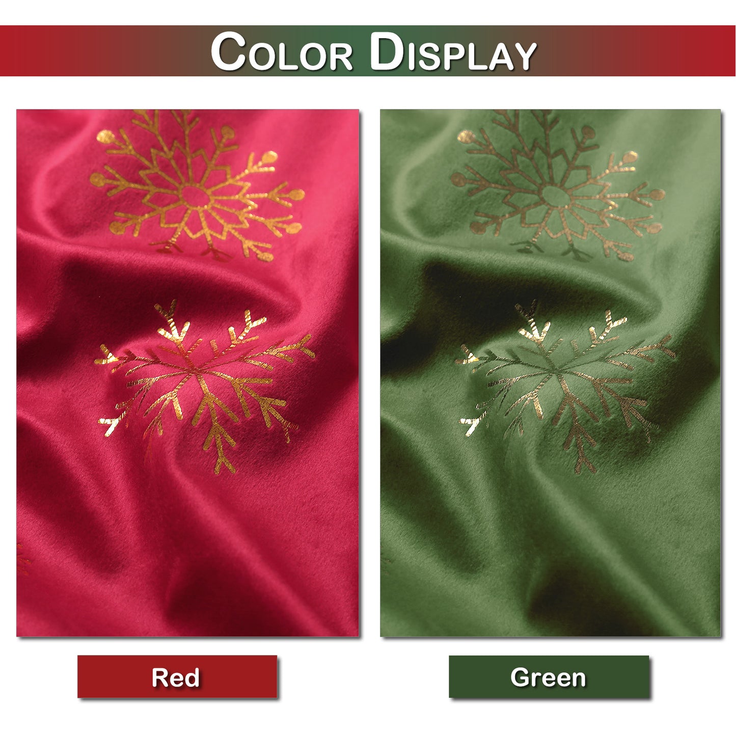Christmas velvet curtains with gold foil snowflakes 2-piece red or green