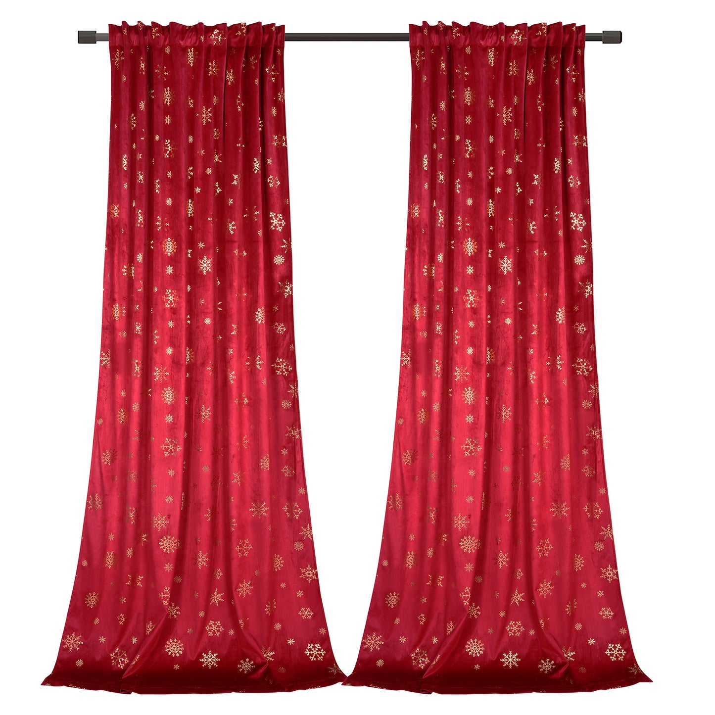 Christmas velvet curtains with gold foil snowflakes 2-piece red or green