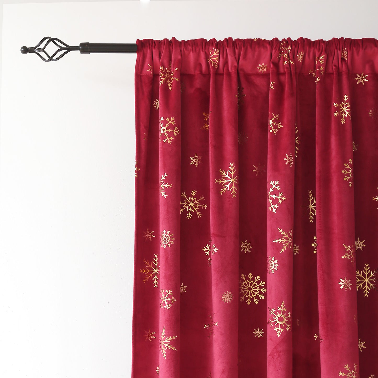 Christmas velvet curtains with gold foil snowflakes 2-piece red or green