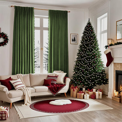 Weihnachts Samtvorhänge mit Pompoms 2-teilig Rot oder Grün