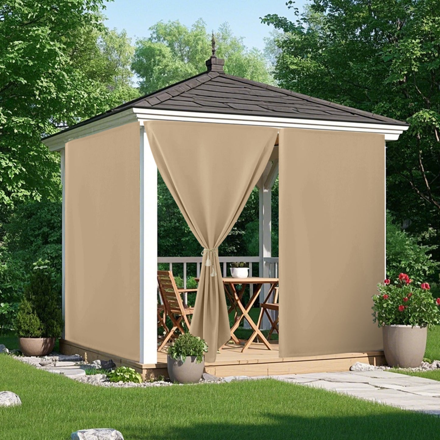 Winddichte und Wasserabweisende Verdunkelungs Vorhang für Terrasse und Garten – Magic Tape Befestigung