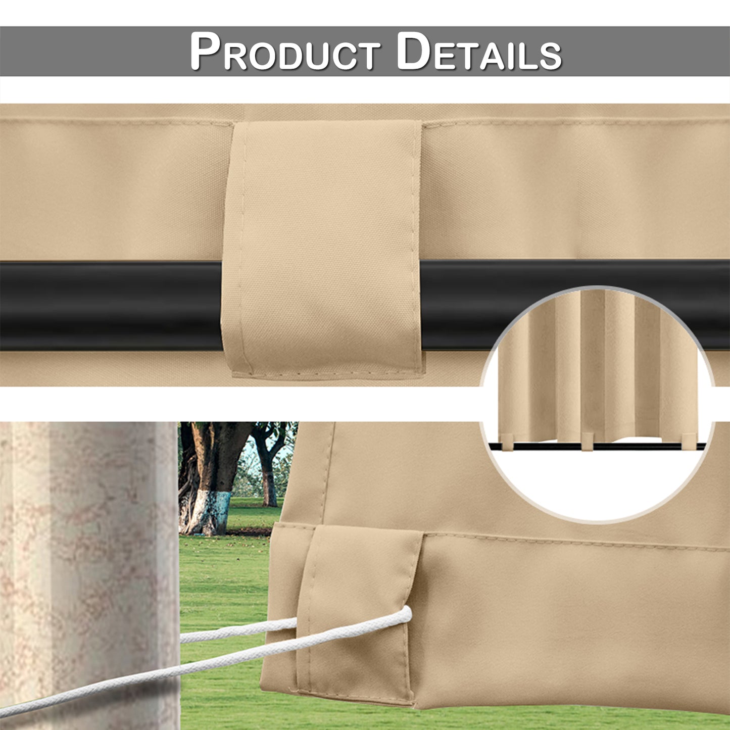 Winddichte und Wasserabweisende Verdunkelungs Vorhang für Terrasse und Garten – Magic Tape Befestigung