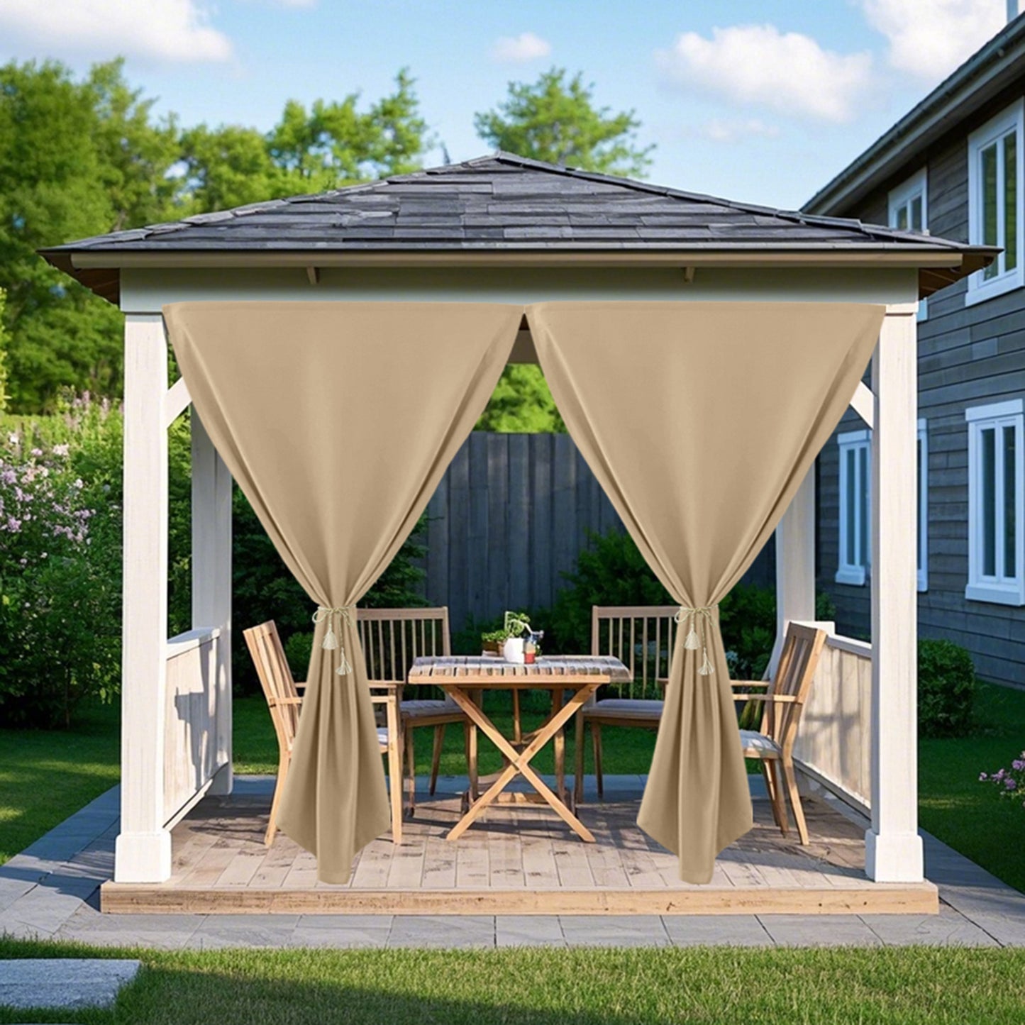 Winddichte und Wasserabweisende Verdunkelungs Vorhang für Terrasse und Garten – Magic Tape Befestigung