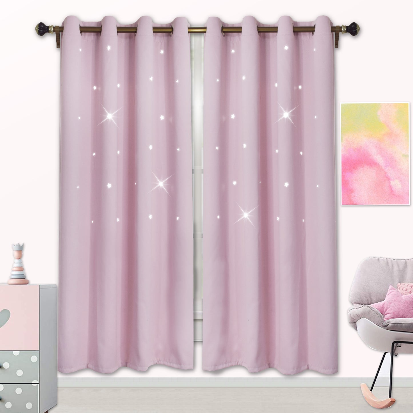 Verdunkelungsvorhänge mit Sternen, 1 Vorhang, Rosa, 132x160cm/132x183cm/132x213cm