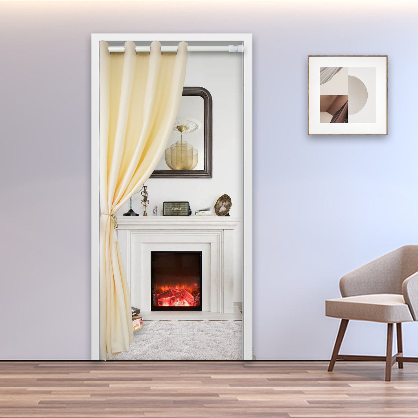 Rideaux de porte en coton, 1 panneau, beige, 132x203cm/132x244cm