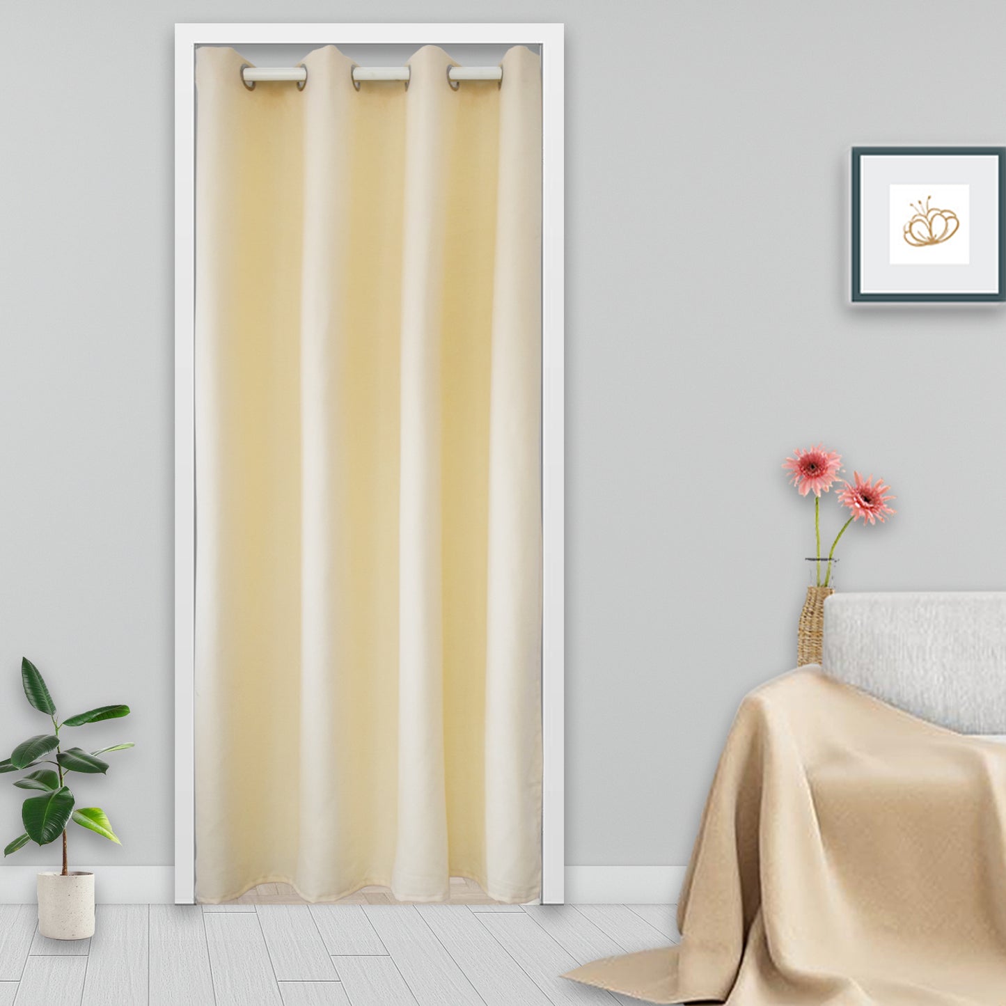 Rideaux de porte en coton, 1 panneau, beige, 132x203cm/132x244cm