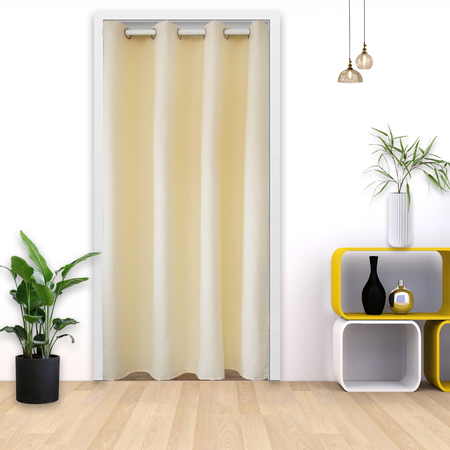 Rideaux de porte en coton, 1 panneau, beige, 132x203cm/132x244cm