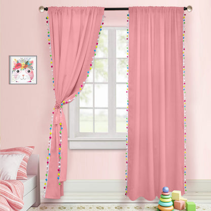 Pom Pom Blackout Curtains, 1 Panel, Pink, 132*160cm/132*213cm/132*243cm