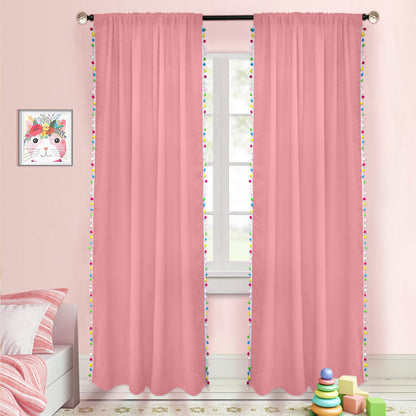 Pom Pom Blackout Curtains, 1 Panel, Pink, 132*160cm/132*213cm/132*243cm