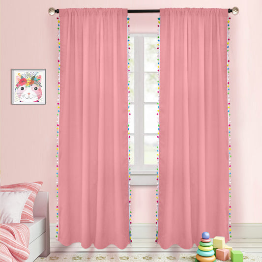 Verdunkelungsvorhänge mit Pom Pom, 1 Panel, Rosa, 132*160cm/132*213cm/132*243cm