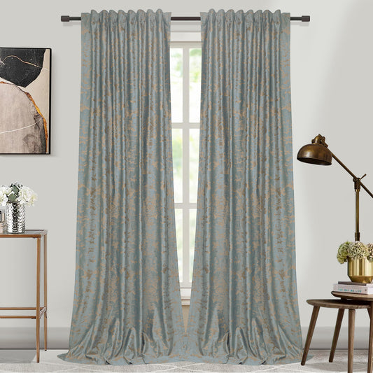 Gold Print Blackout Velvet Curtain