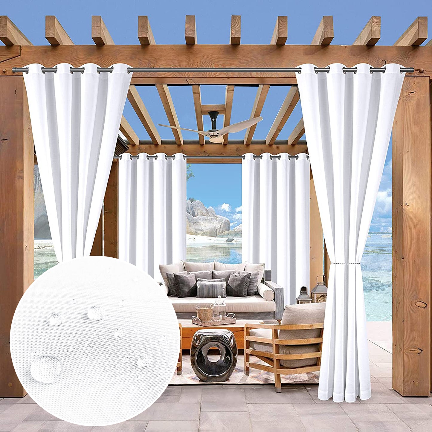 Rideau imperméable pour patio extérieur