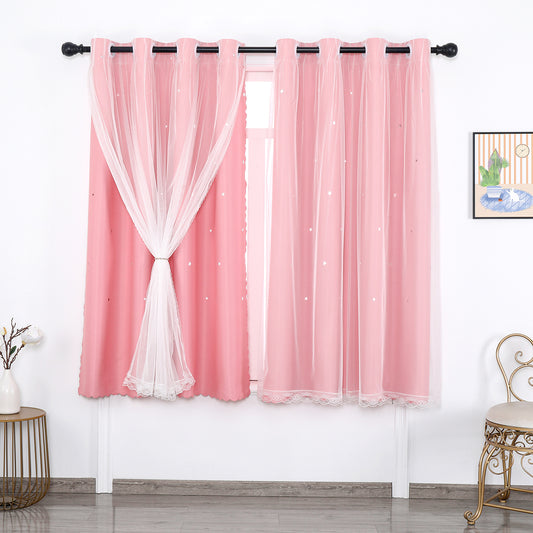 Rideau occultant avec superposition de tulle et étoiles découpées – Panneau de rideau unique