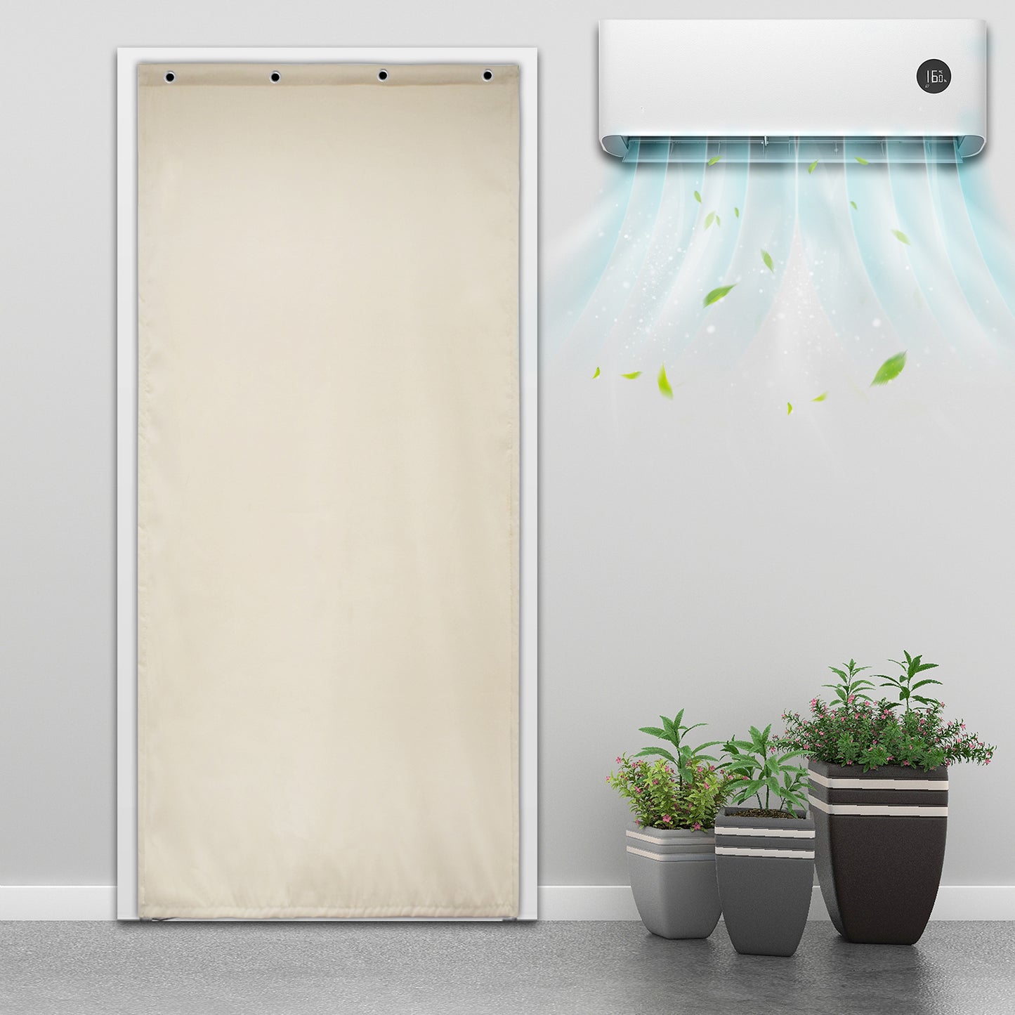 Waterproof Quilted Door Curtains, 1 Panel, Beige, 82x204cm/100x210cm