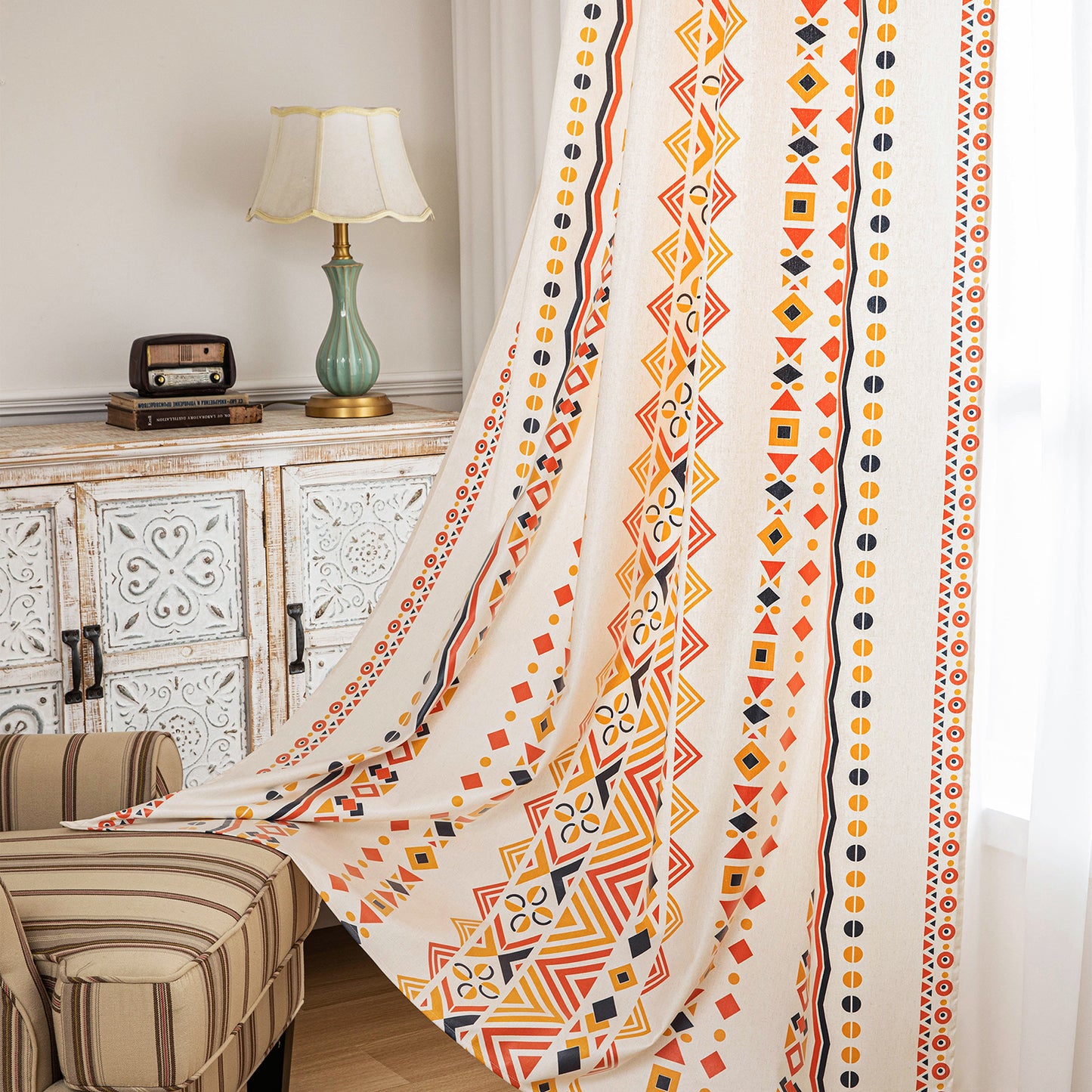 2er Set Vintage Boho Outdoor Vorhänge – Wasserdicht für Terrasse und Garten