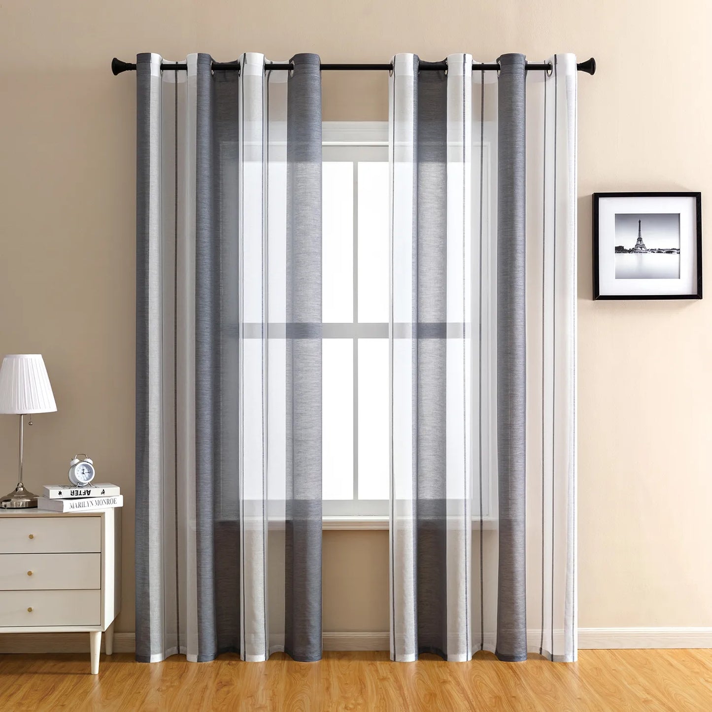 Modern transparent voile curtain with woven stripes, made to measure – Lirona
