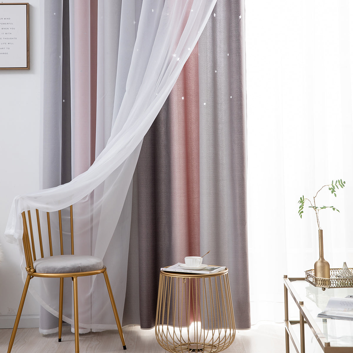 Stars Ombre Double-Layer Curtains, 1 Panel, Gray, 134*160cm/134*210cm/134*240cm/134*269cm