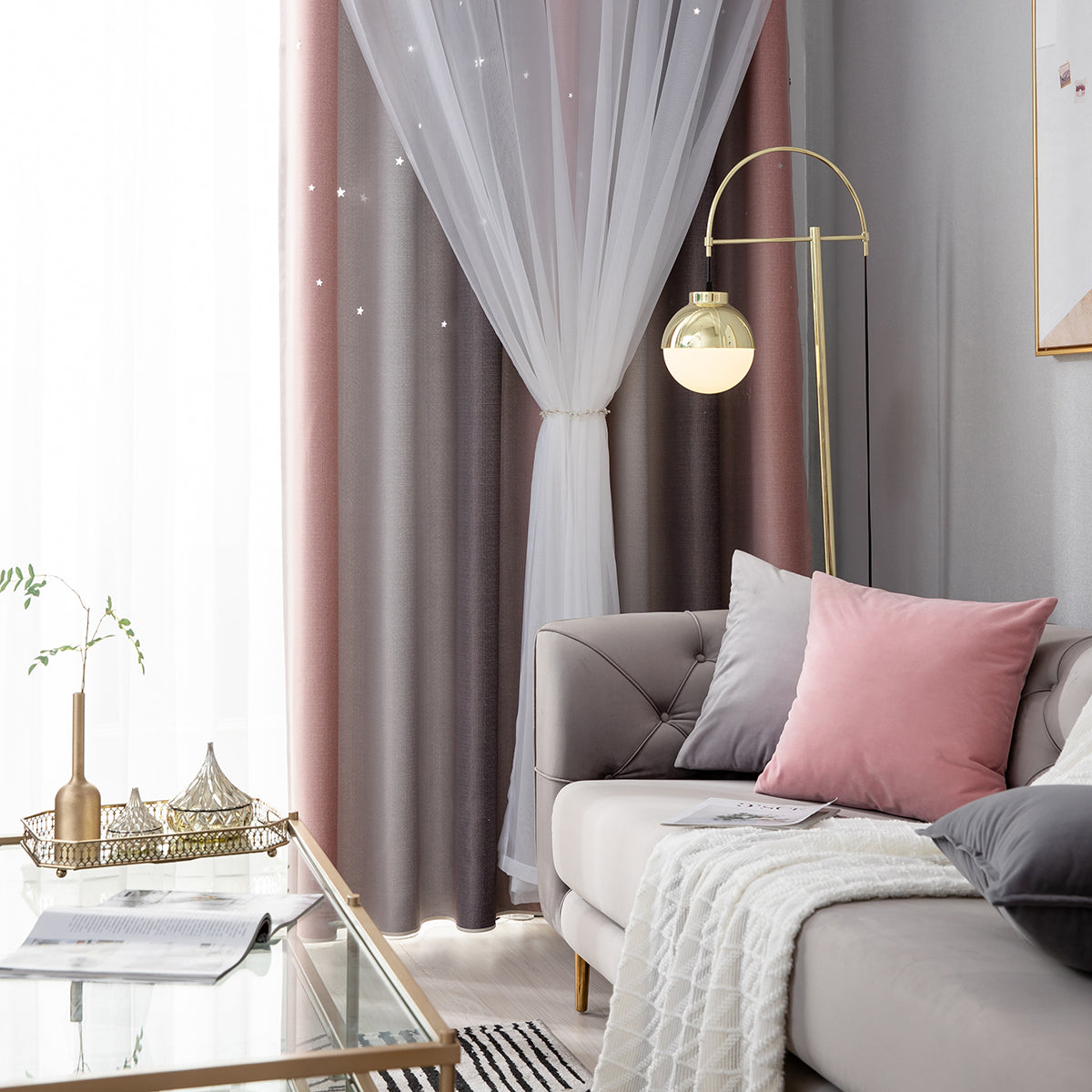 Stars Ombre Double-Layer Curtains, 1 Panel, Gray, 134*160cm/134*210cm/134*240cm/134*269cm