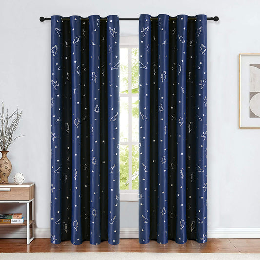 Printing Dinosaurs Curtains, 1 Panel, Navy Blue, 100*130cm/100*250cm/140*260cm
