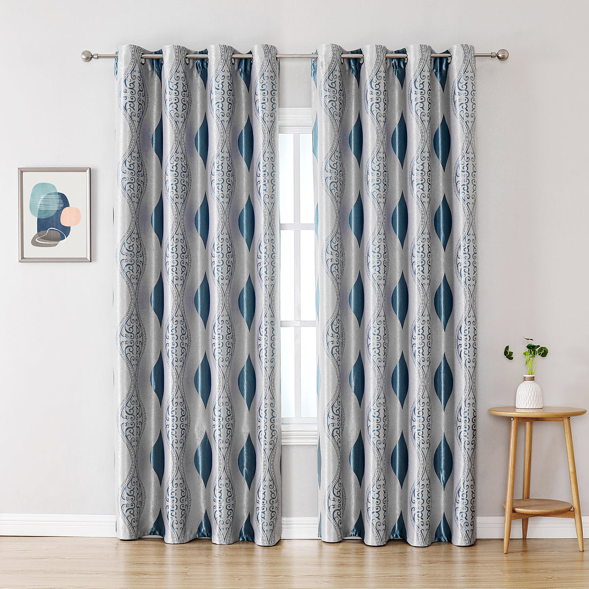 Geometric Curtains, 1 Panel, Blue, 100*130cm/100*250cm/140*260cm