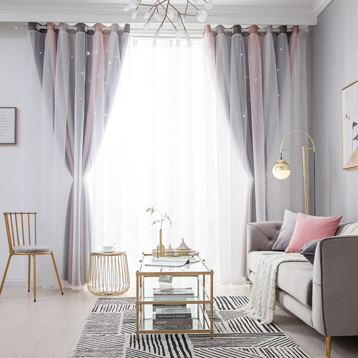Stars Ombre Double-Layer Curtains, 1 Panel, Gray, 134*160cm/134*210cm/134*240cm/134*269cm