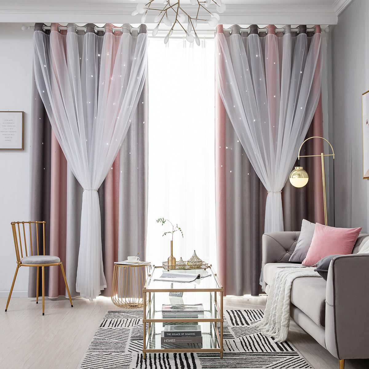 Stars Ombre Double-Layer Curtains, 1 Panel, Gray, 134*160cm/134*210cm/134*240cm/134*269cm