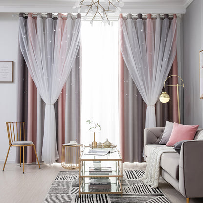 Stars Ombre Double-Layer Curtains, 1 Panel, Gray, 134*160cm/134*210cm/134*240cm/134*269cm