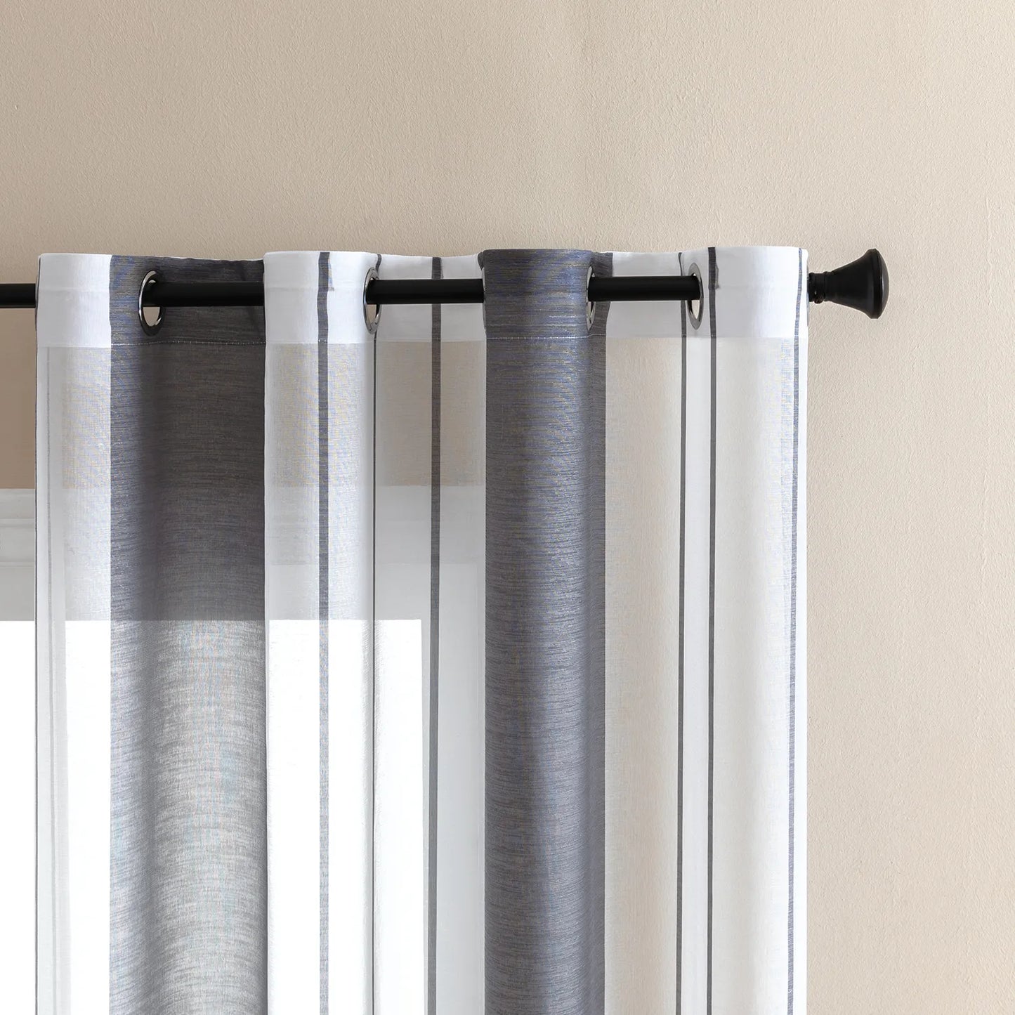 Modern transparent voile curtain with woven stripes, made to measure – Lirona