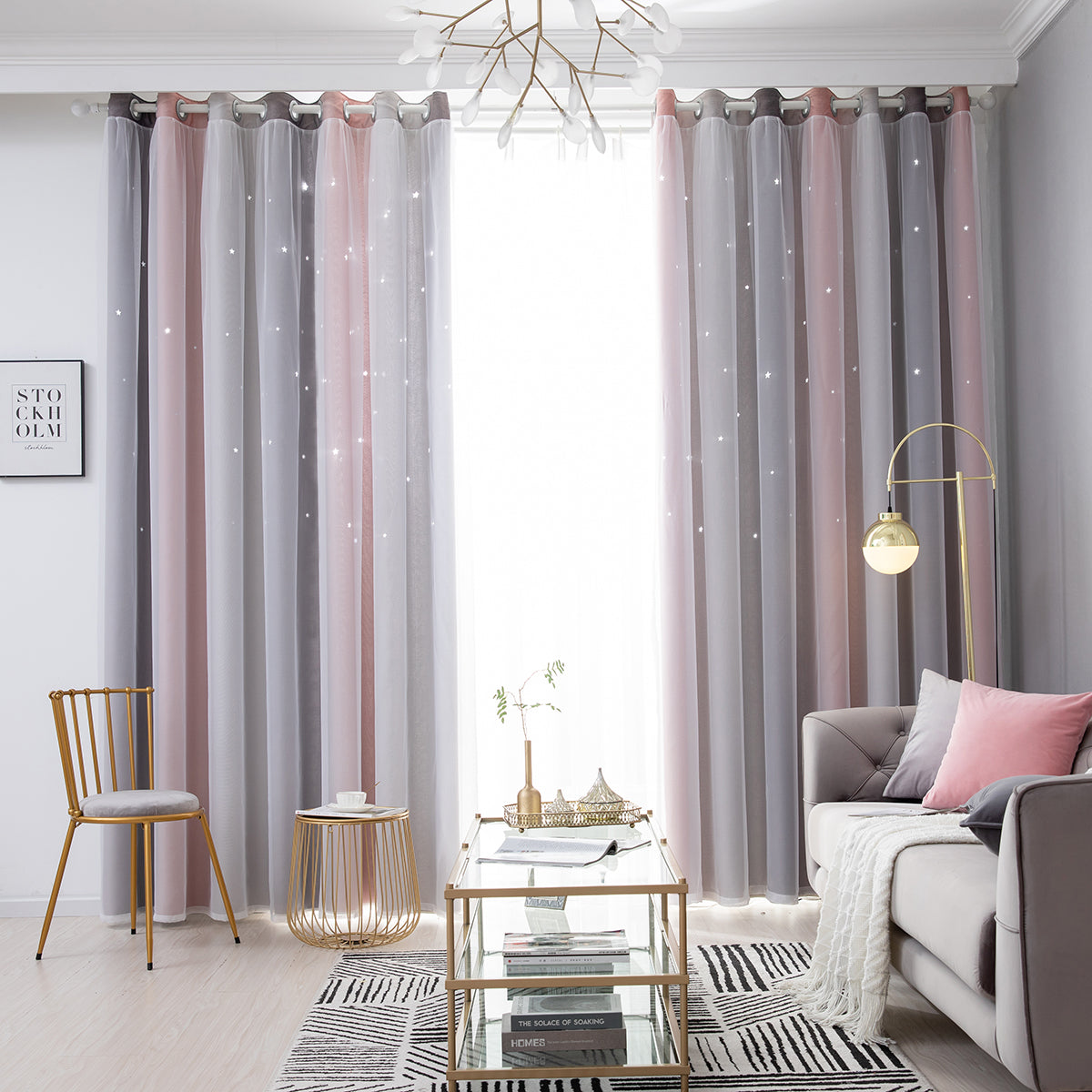Stars Ombre Double-Layer Curtains, 1 Panel, Gray, 134*160cm/134*210cm/134*240cm/134*269cm