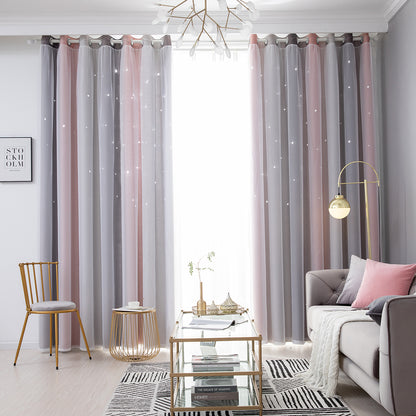 Stars Ombre Double-Layer Curtains, 1 Panel, Gray, 134*160cm/134*210cm/134*240cm/134*269cm