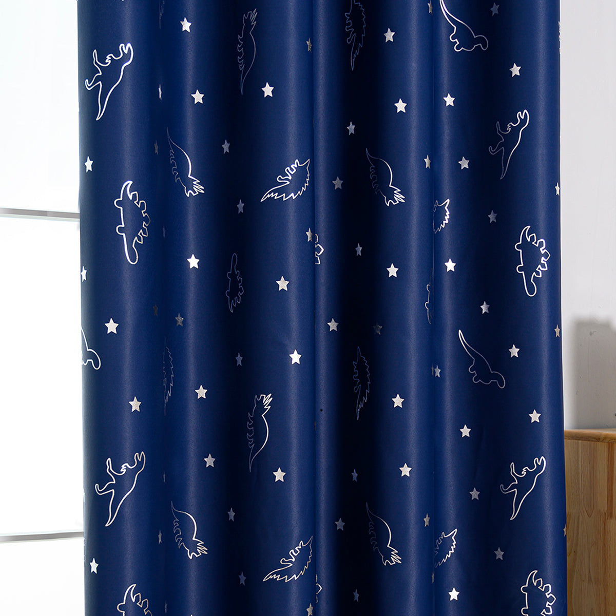 Vorhänge mit Dinosaurier-Motiv, 1 Panel, Marineblau, 100 x 130 cm/100 x 250 cm/140 x 260 cm