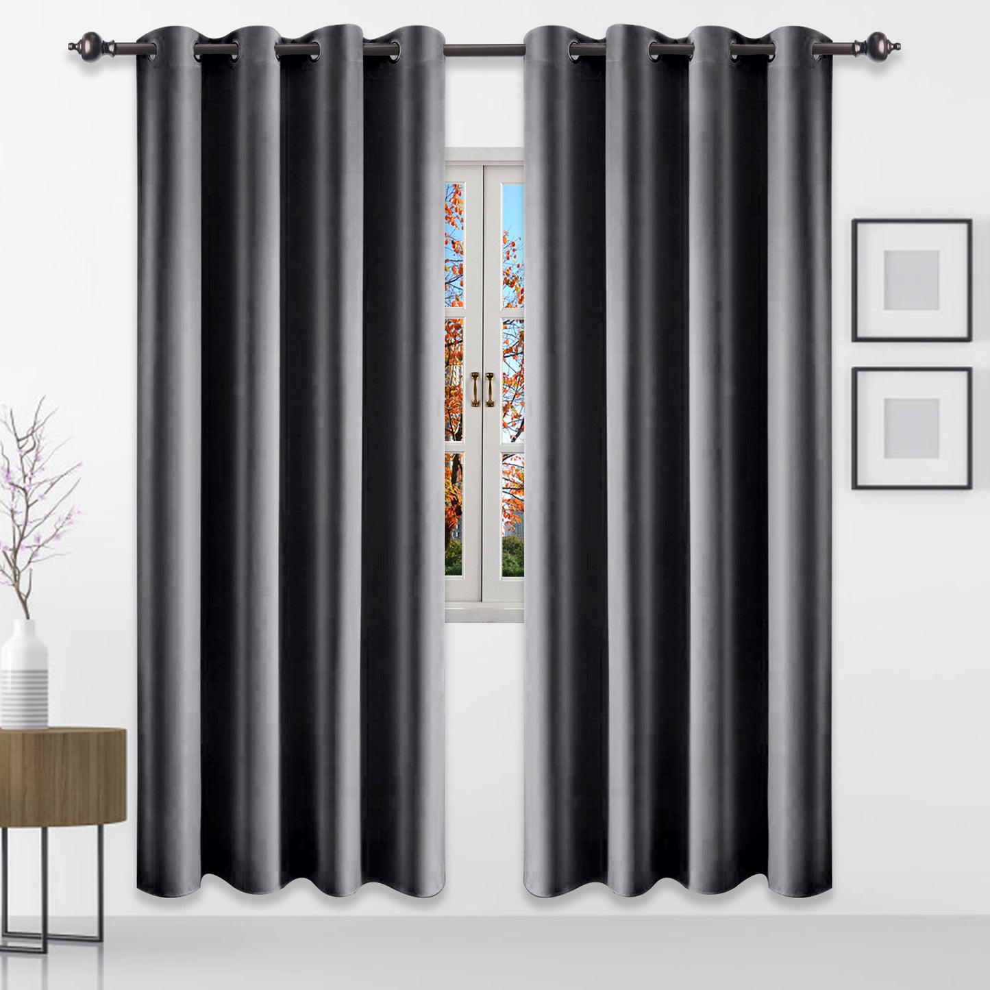 Silk Satin Curtains, 1 Panel, Gray, 132*160cm/132*183cm/132*213cm