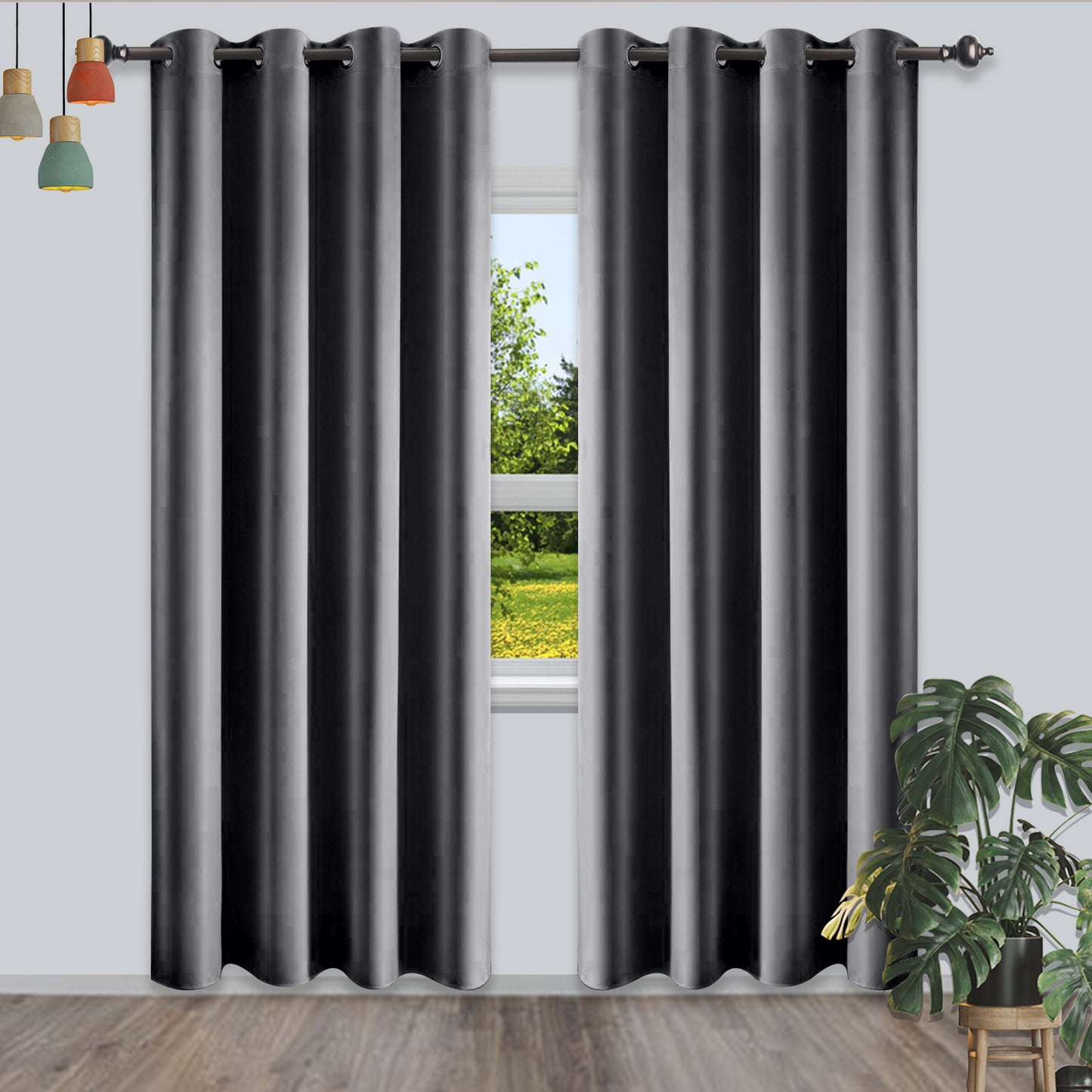 Silk Satin Curtains, 1 Panel, Gray, 132*160cm/132*183cm/132*213cm
