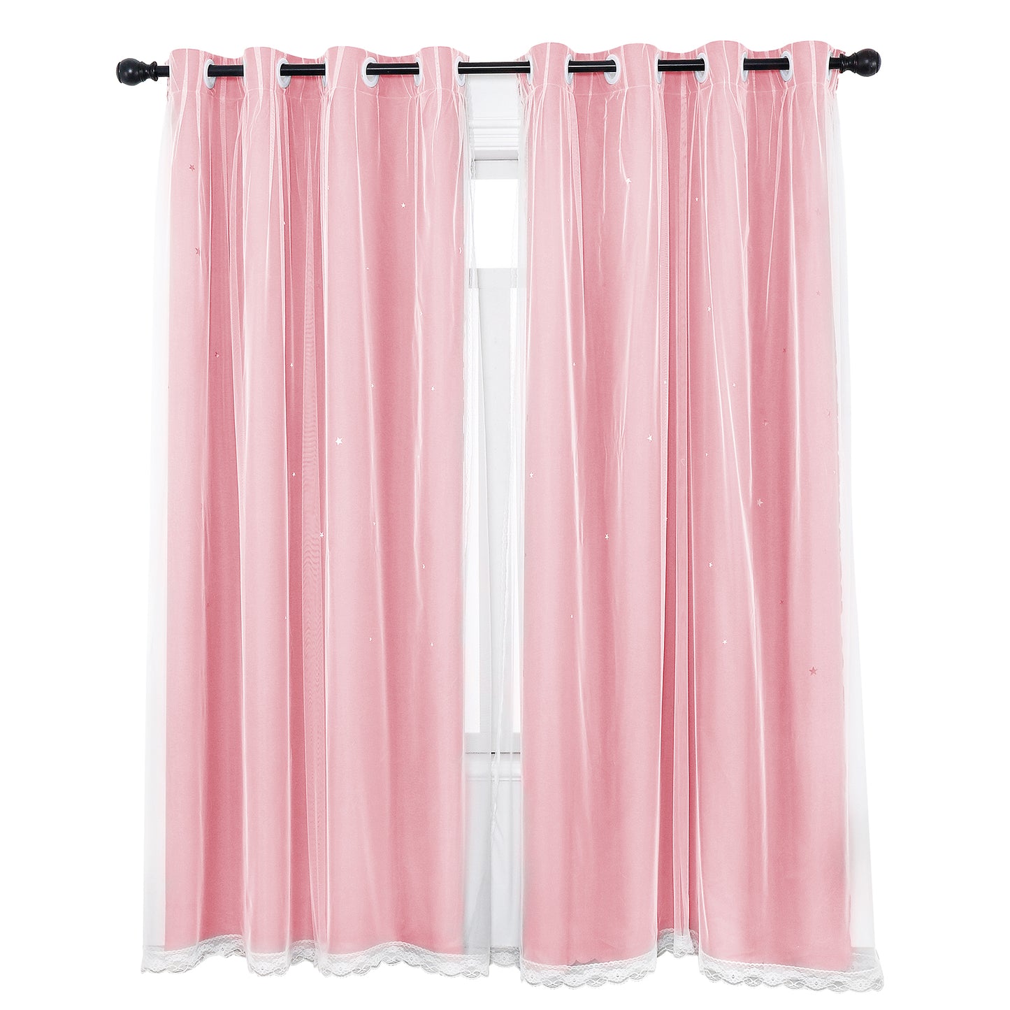 Verdunkelungsvorhang mit Tüll Overlay und Ausgestanzten Sternen – Einzelne Gardinenbahn