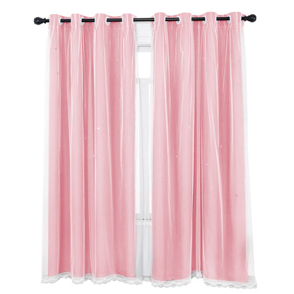 Verdunkelungsvorhang mit Tüll Overlay und Ausgestanzten Sternen – Einzelne Gardinenbahn