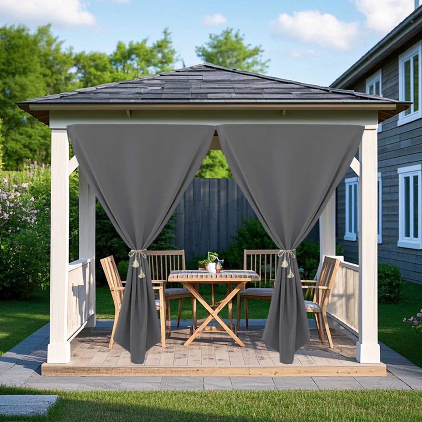 Winddichte und Wasserabweisende Verdunkelungs Vorhang für Terrasse und Garten – Magic Tape Befestigung