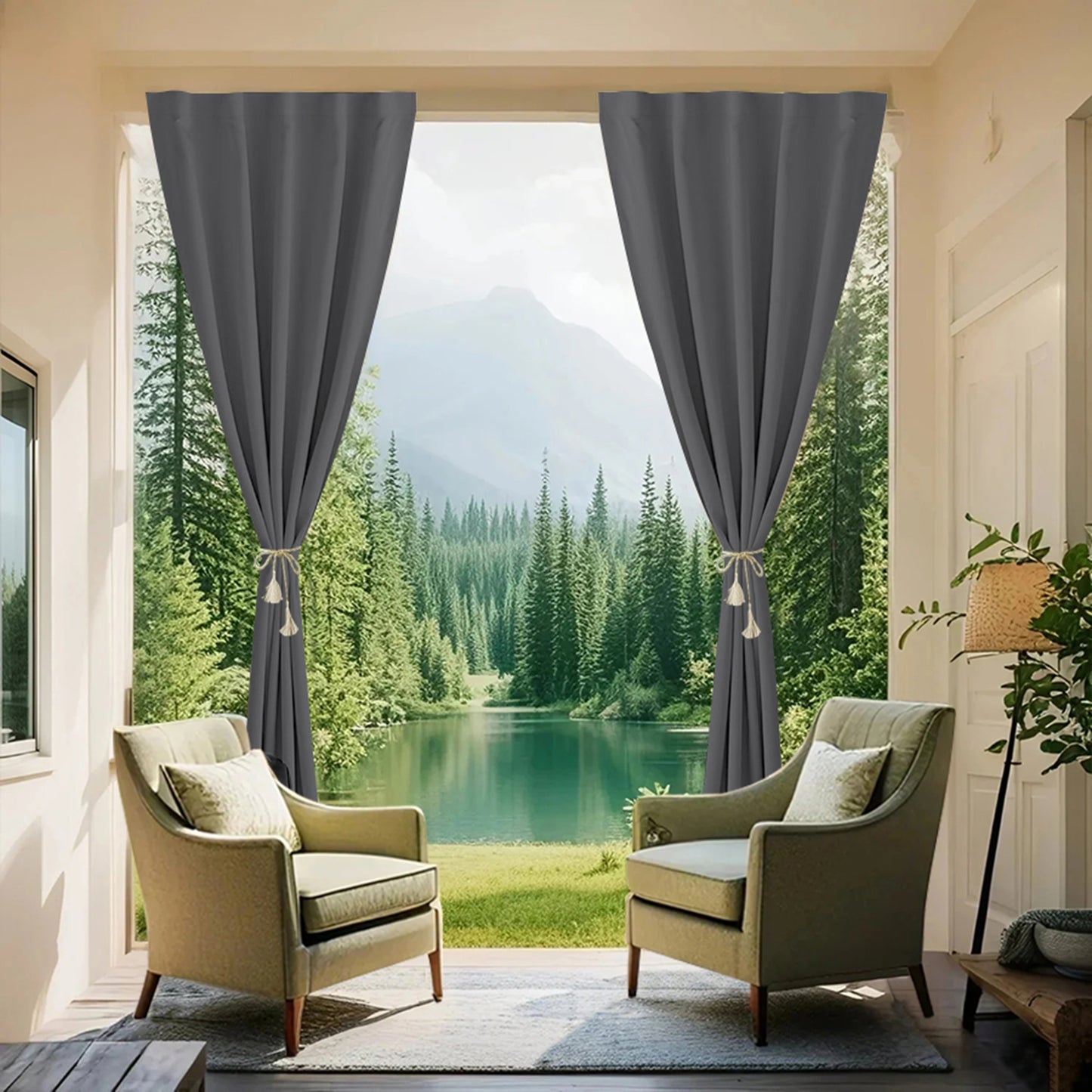 Winddichte und Wasserabweisende Verdunkelungs Vorhang für Terrasse und Garten – Magic Tape Befestigung