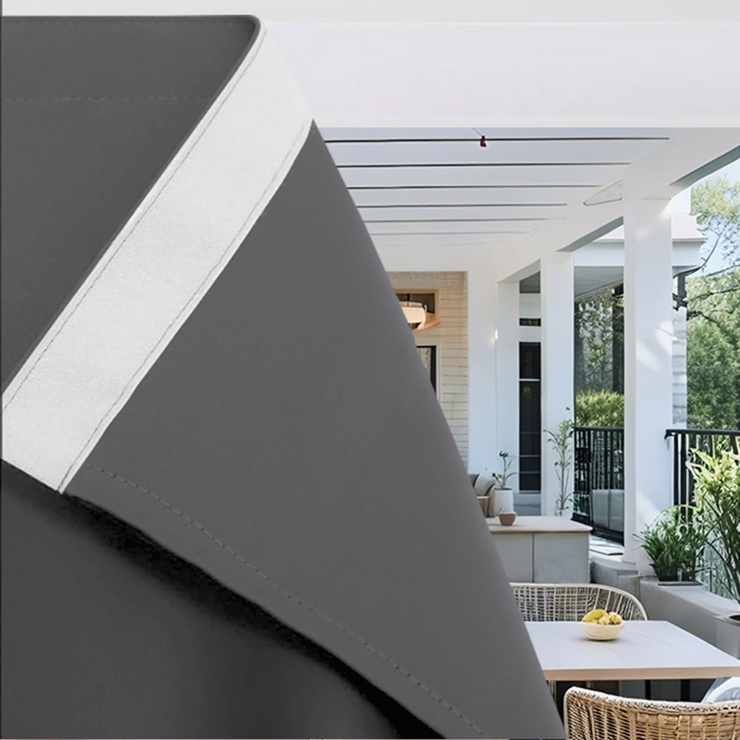 Winddichte und Wasserabweisende Verdunkelungs Vorhang für Terrasse und Garten – Magic Tape Befestigung