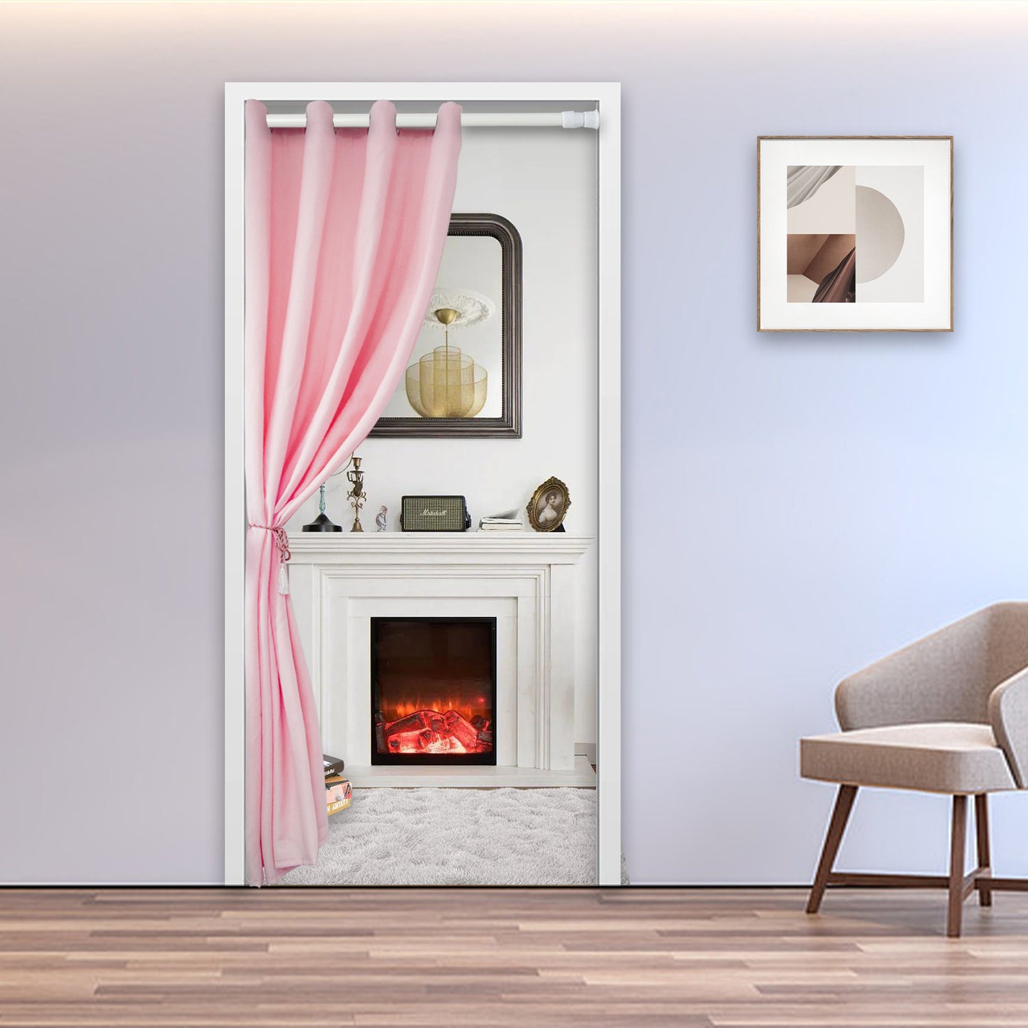 Cotton Door Curtains, 1 Panel, Pink, 132x203cm/132x244cm
