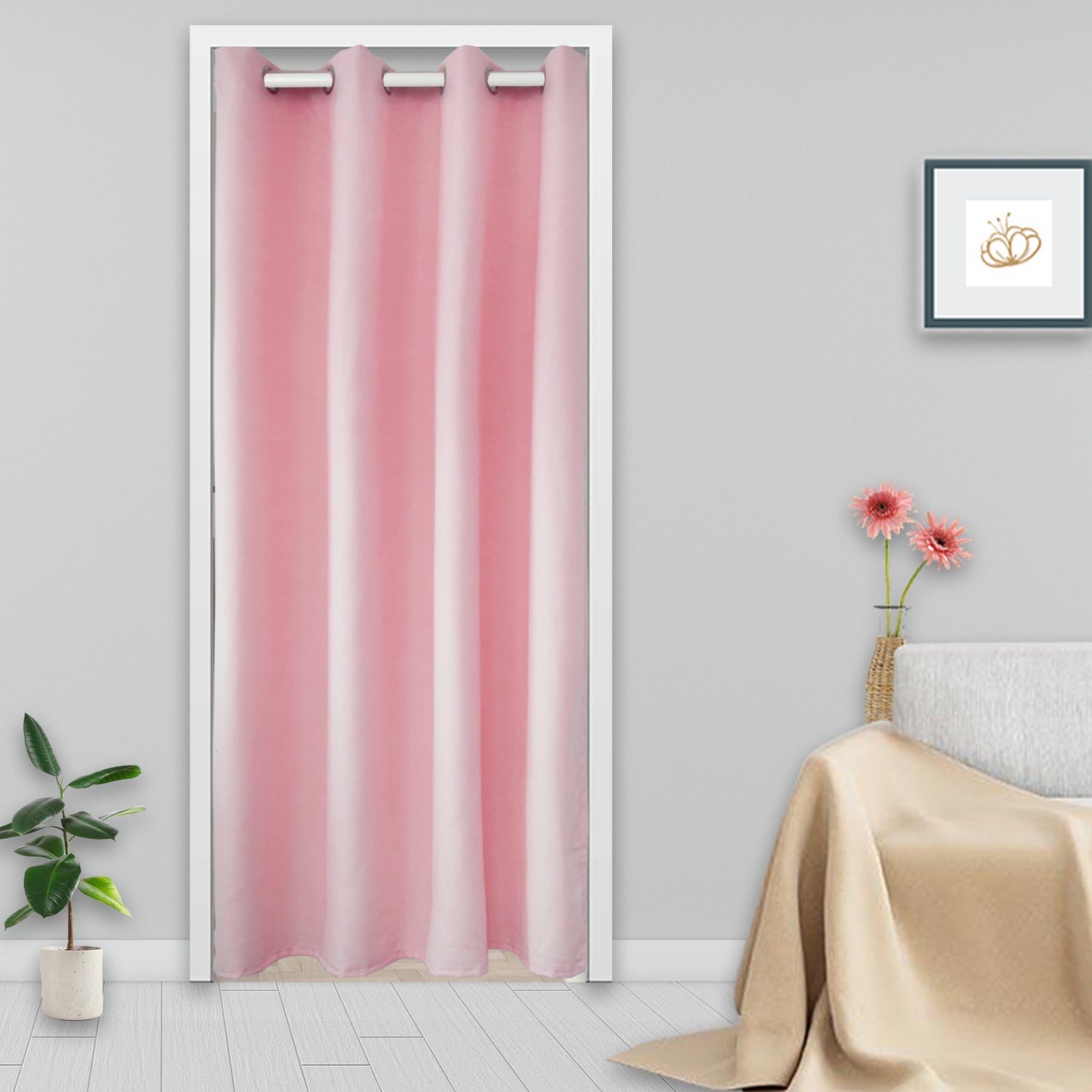 Cotton Door Curtains, 1 Panel, Pink, 132x203cm/132x244cm