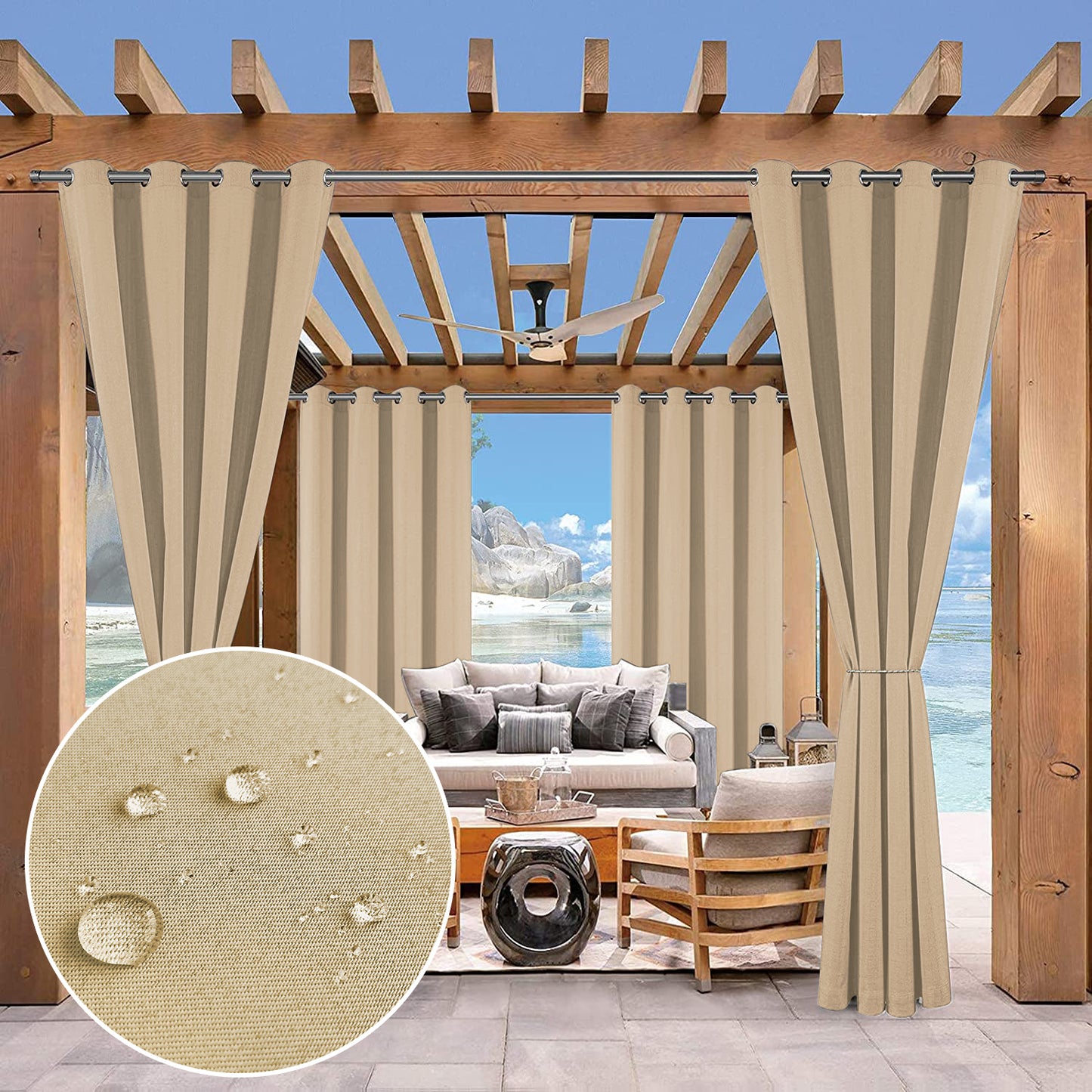 Rideau imperméable pour patio extérieur