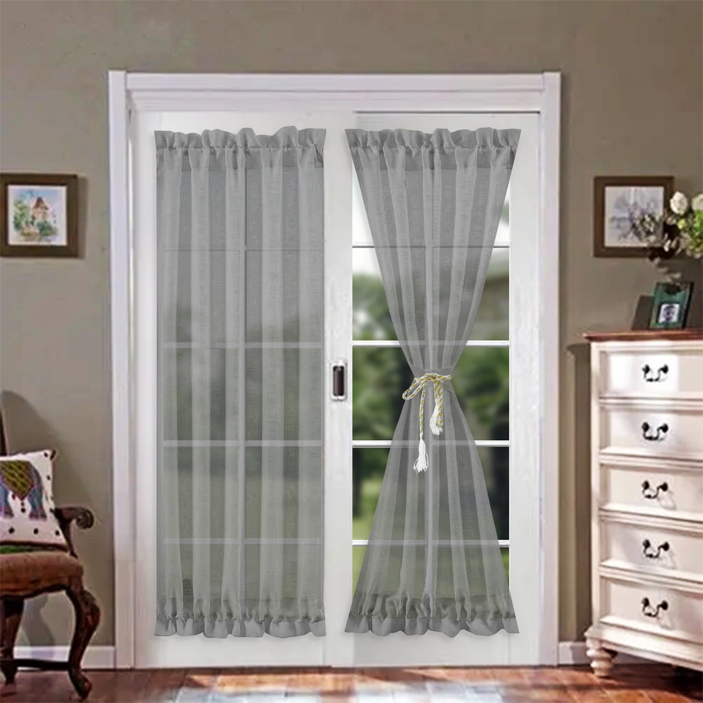 Door Sheer Curtains, 1 Panel, Gray, 64*102cm/137*102cm/64*183cm/137*183cm