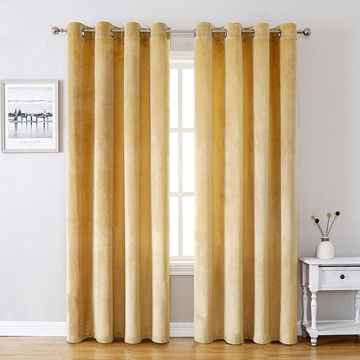 Rideaux en velours, 1 panneau, jaune, 132*164cm/132*214cm/132*244cm