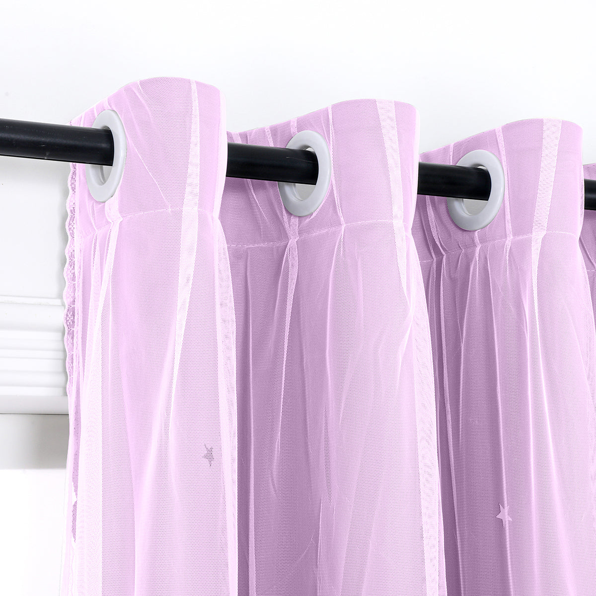 Verdunkelungsvorhang mit Tüll Overlay und Ausgestanzten Sternen – Einzelne Gardinenbahn