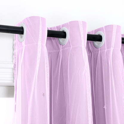 Verdunkelungsvorhang mit Tüll Overlay und Ausgestanzten Sternen – Einzelne Gardinenbahn