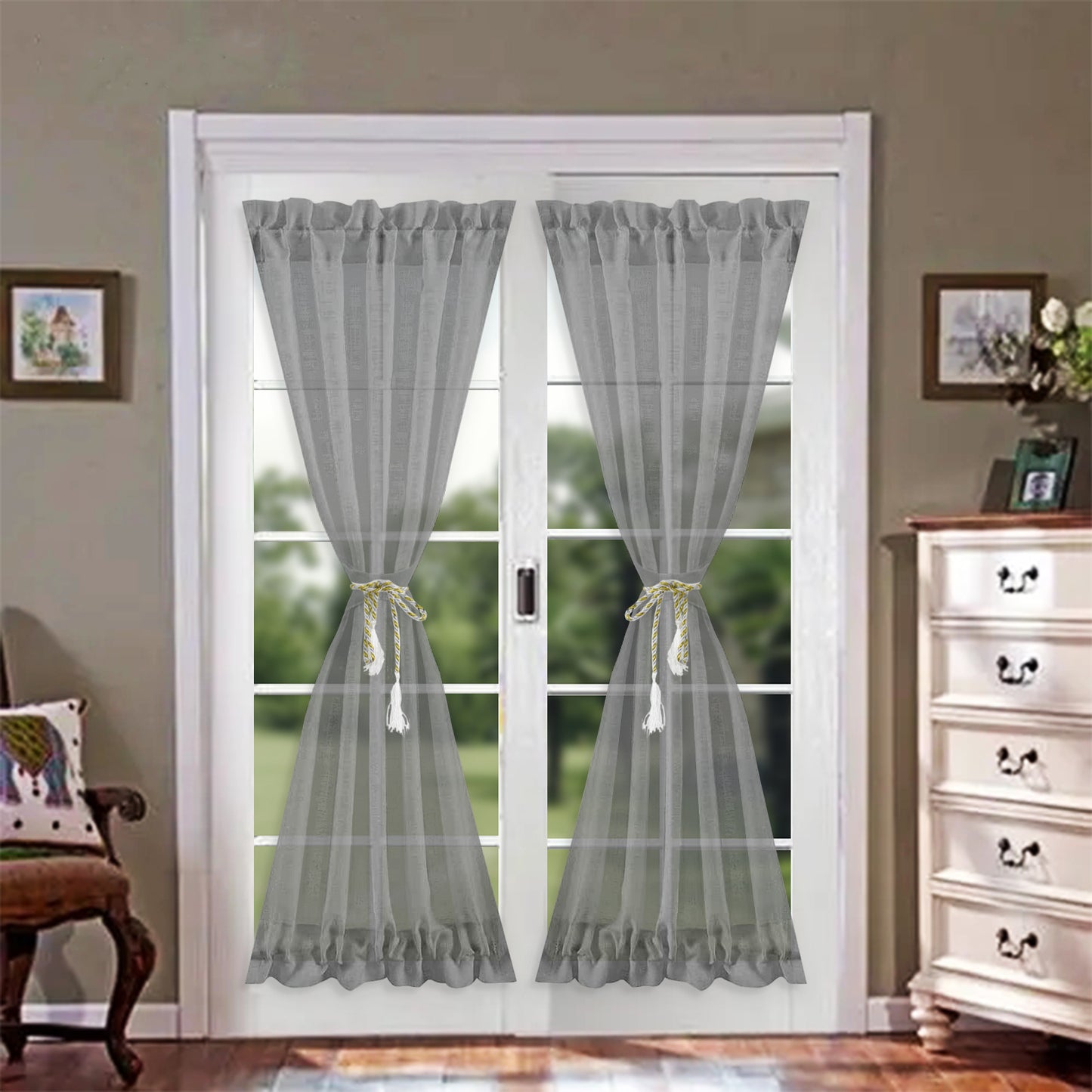 Door Sheer Curtains, 1 Panel, Gray, 64*102cm/137*102cm/64*183cm/137*183cm