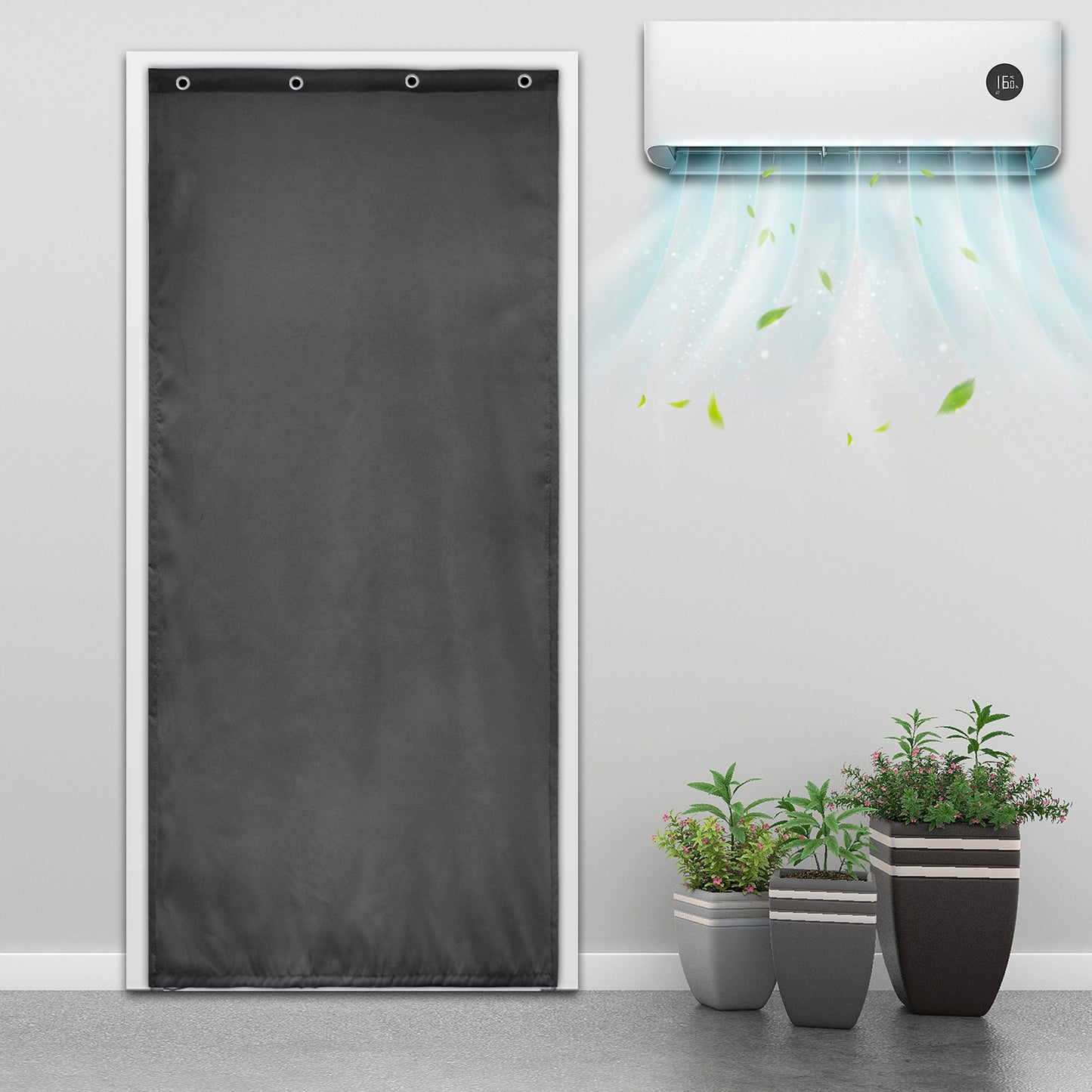 Rideaux de porte matelassés imperméables, 1 panneau, gris, 82x204cm/100x210cm
