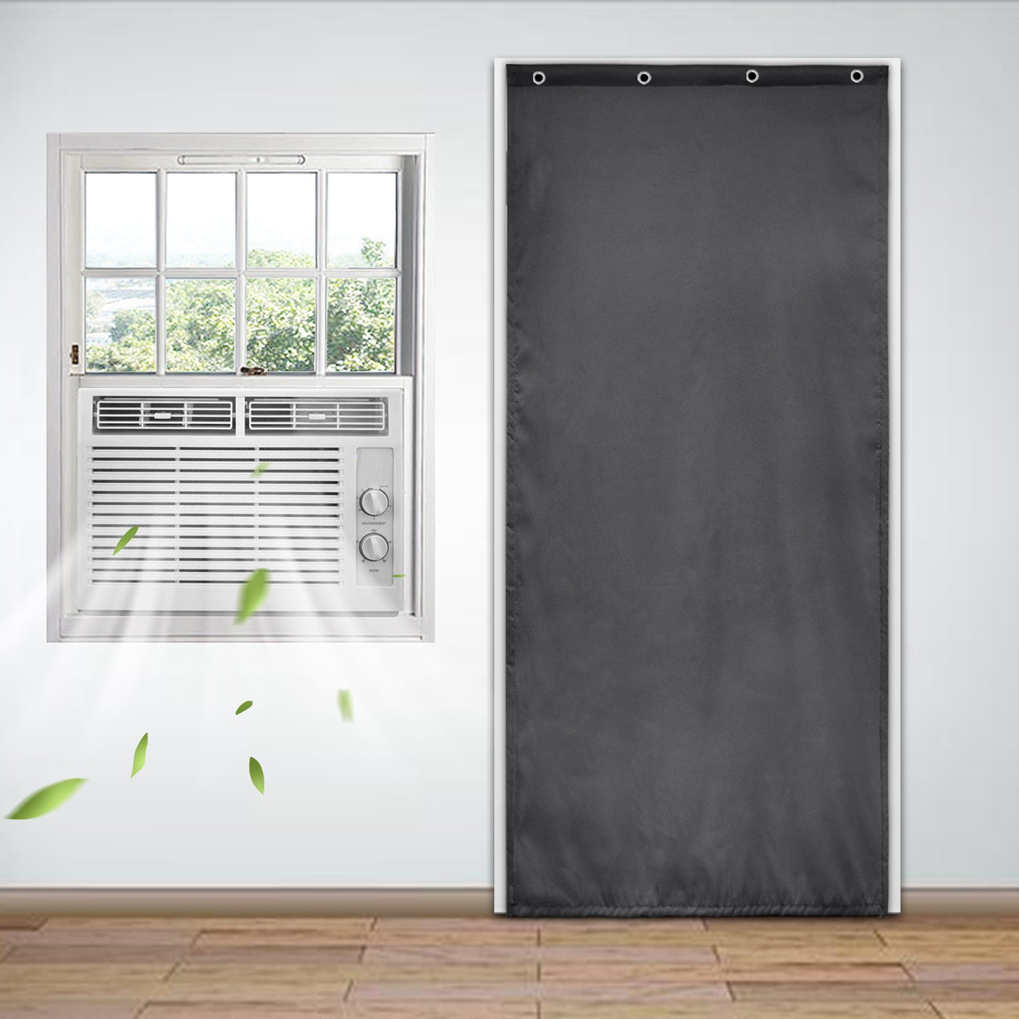 Rideaux de porte matelassés imperméables, 1 panneau, gris, 82x204cm/100x210cm