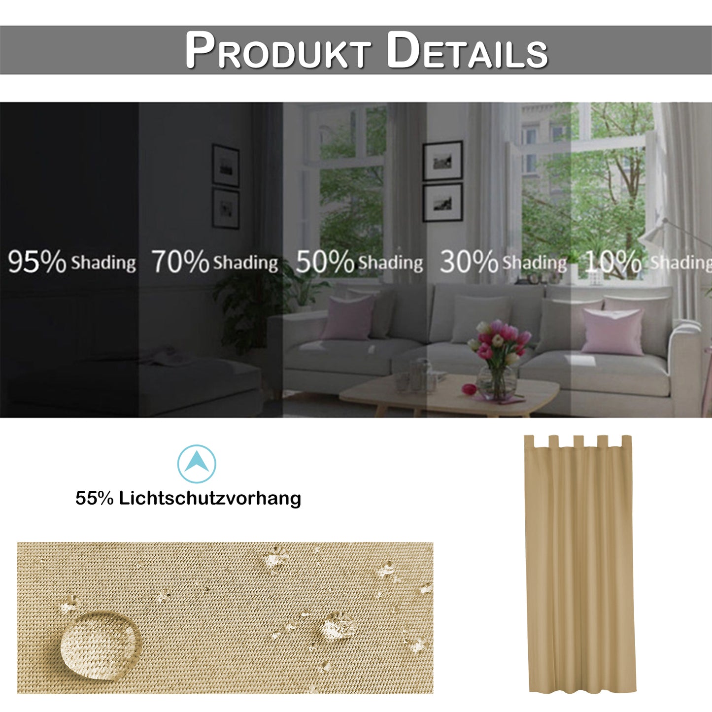 Wasserabweisender und Windstabiler Outdoor Vorhang für Terrasse und Garten